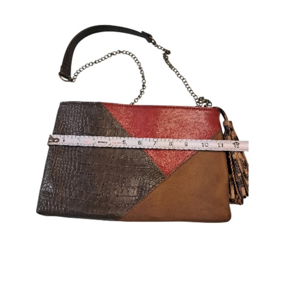 Chicos Patchwork Faux Croc Leather Suede Crossbody Clutch Purse Bag Chain Strap - Picture 2 of 6